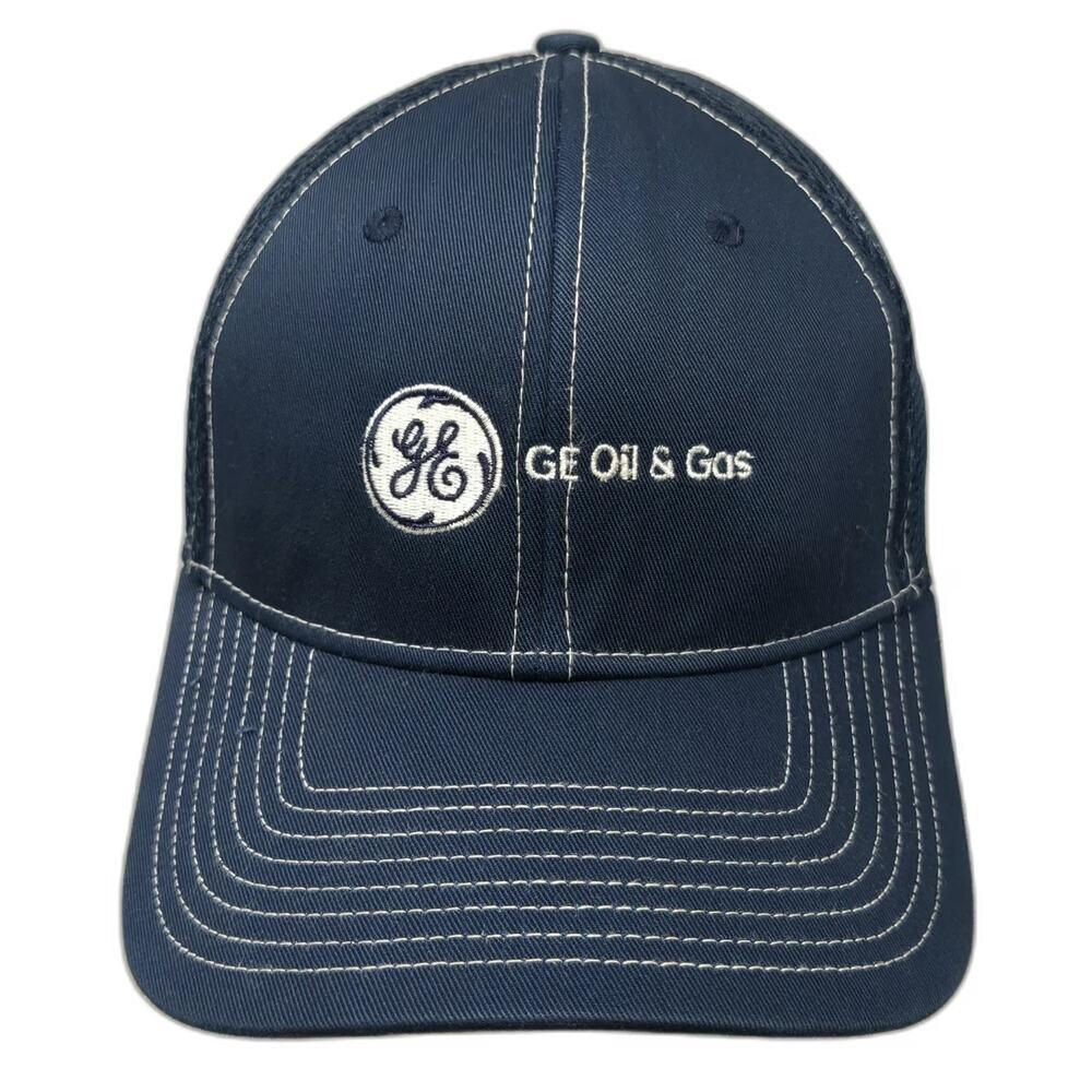 New Era GE Oil & Gas Baseball Cap Blue M Mesh Stretch Fit Contrast Stitch Hat